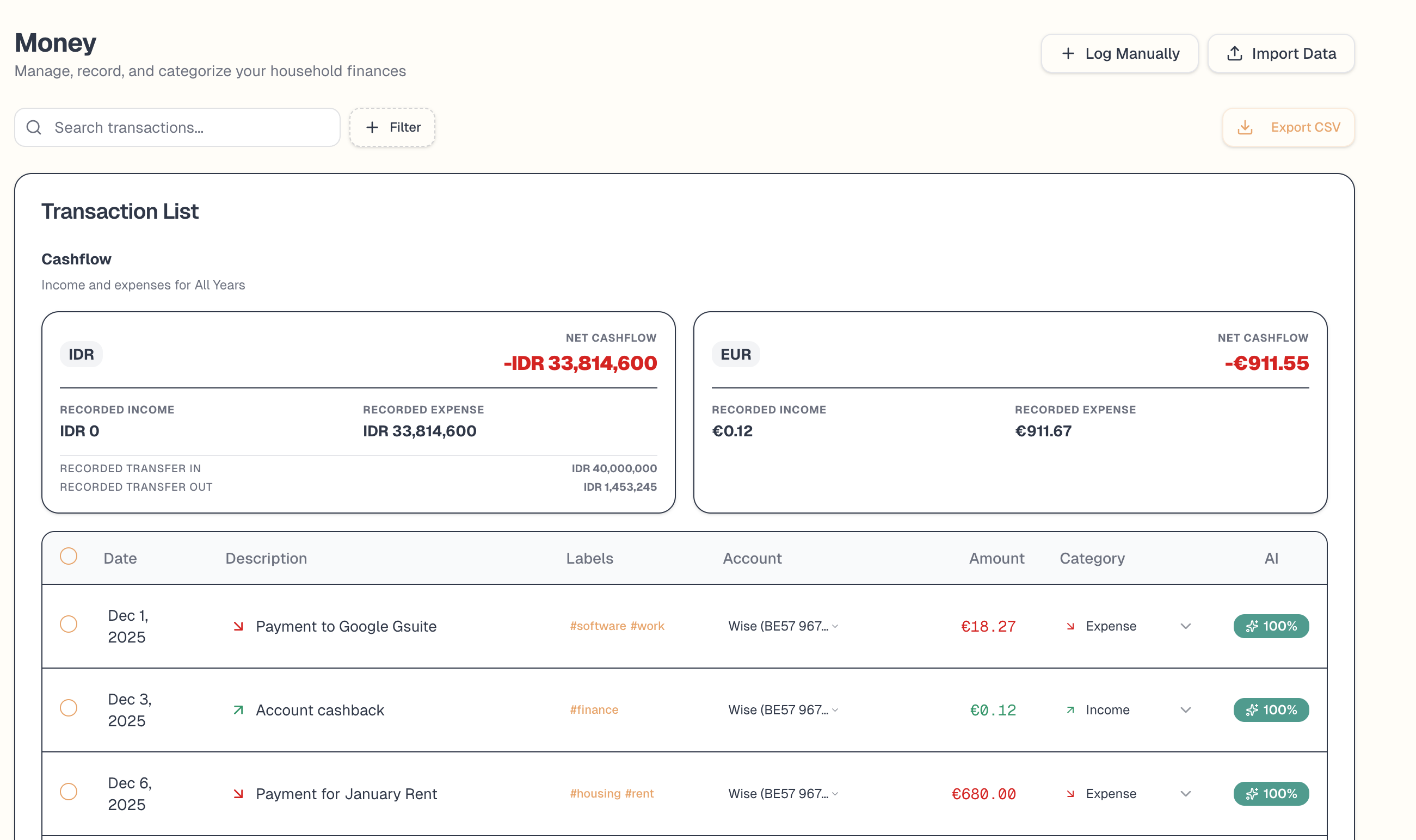 Multi-currency finances